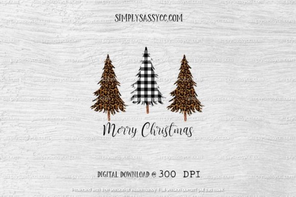 Buffalo Plaid and Cheetah Christmas Tree Illustrations