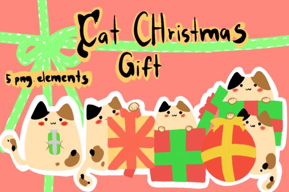 Calico Cat Christmas Gift Illustrations