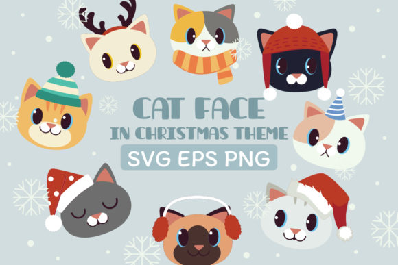 Cat Face Clipart in Christmas Theme