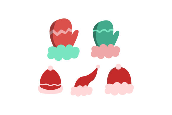 Christmas Hats Gloves Illustrations Set