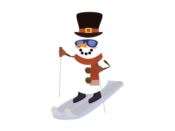 Christmas Illustration Snowman Skiing