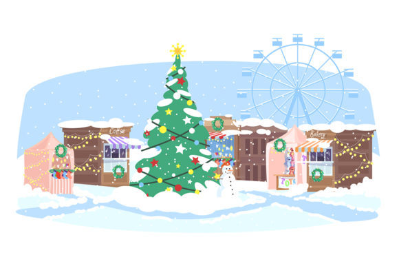 Christmas Market Semi Flat Illustration