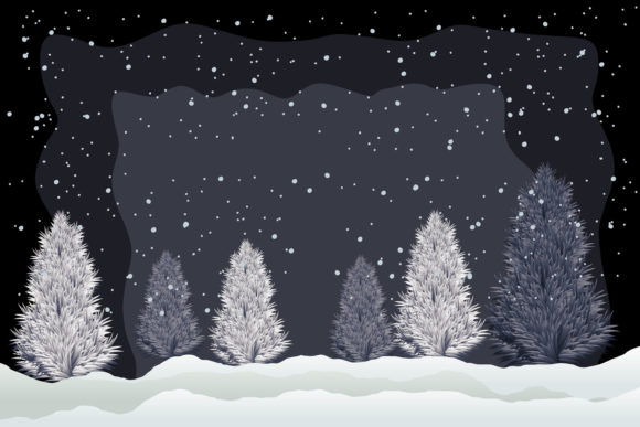 Christmas Night View with Snow Fall Illustrations
