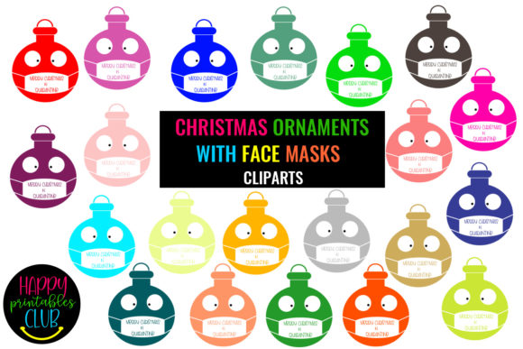 Christmas Ornaments with Face Masks Illustrations