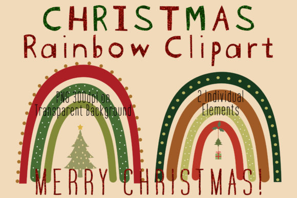 Christmas Rainbow Clipart Festive Illustrations