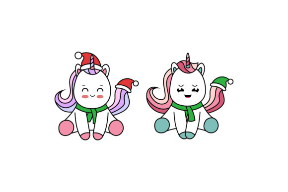 Christmas Unicorn Kawaii Vector Set