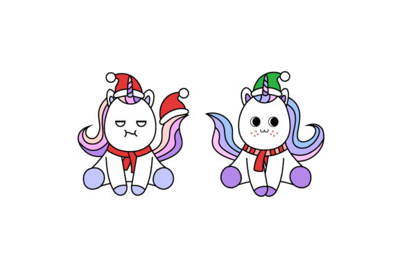 Christmas Unicorn Vector Kawaii Set