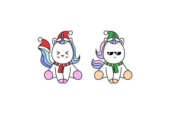 Christmas Unicorns Vector Kawaii Set for Branding