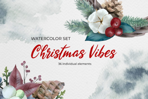 Christmas Vibes Watercolor Set Illustrations