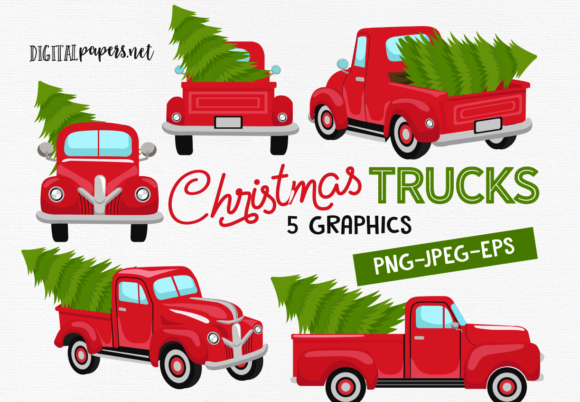 Christmas Vintage Trucks Illustrations
