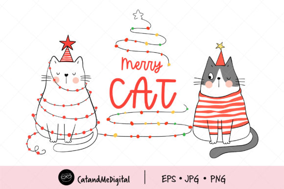 Christmas with Cute Cat Illustrations