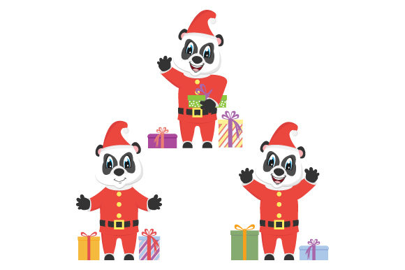 Cute Panda in Christmas Holiday Illustrations