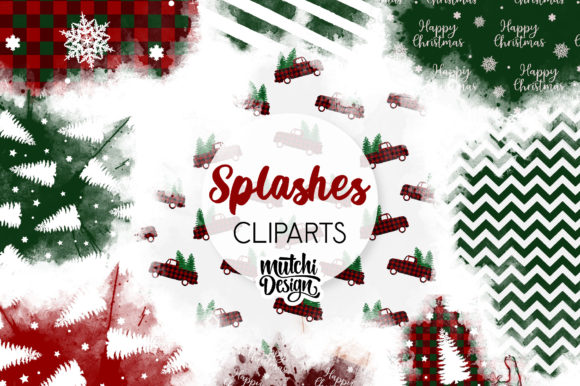 Green Christmas Watercolor Wash Splashes Illustrations