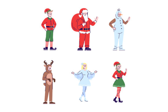 People Wearing Christmas Costumes Illustrations