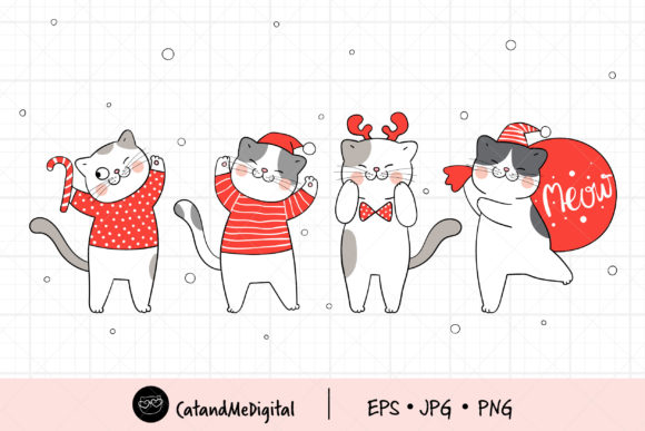 Santa Cat Christmas Illustrations