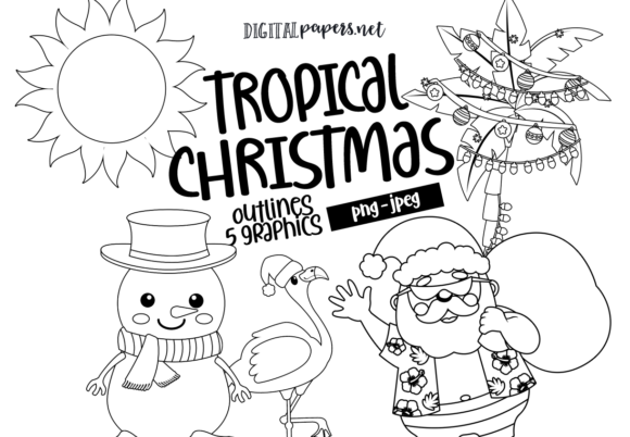 Tropical Christmas Outlines Illustrations