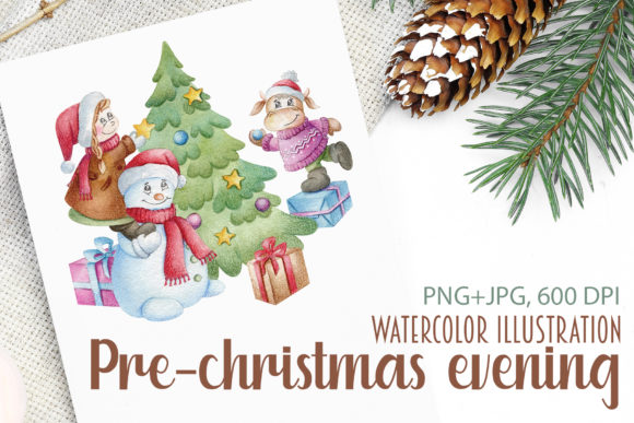 Watercolor Cute Pre-Christmas Evening